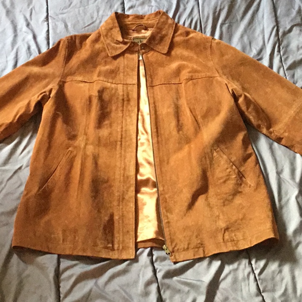 AMI Large 100% Brown Leather Coat with Zipper